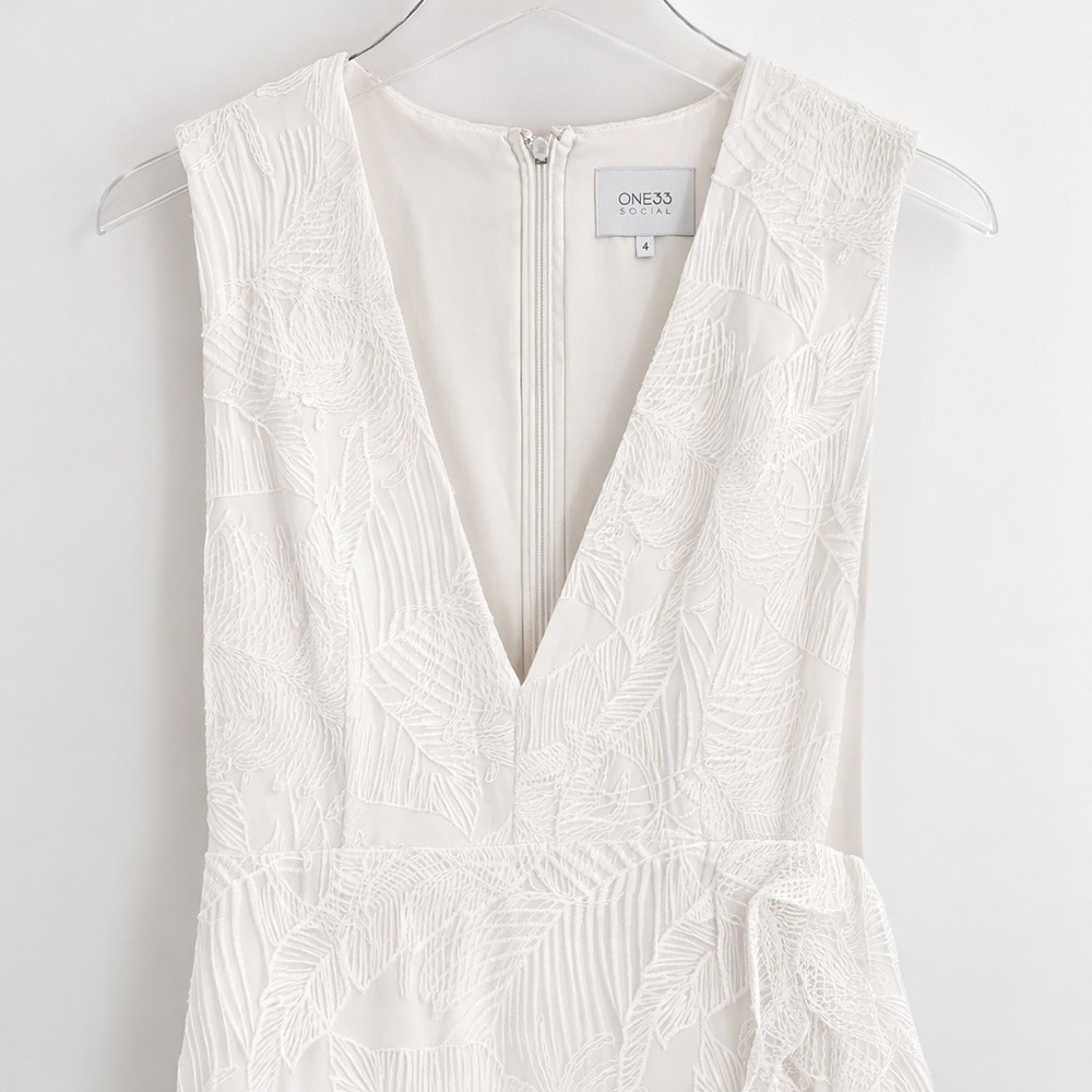 ONE33 Social White Lace Ruffle Midi Dress Size 4 High-Low Formal Bridal Party - Picture 4 of 16